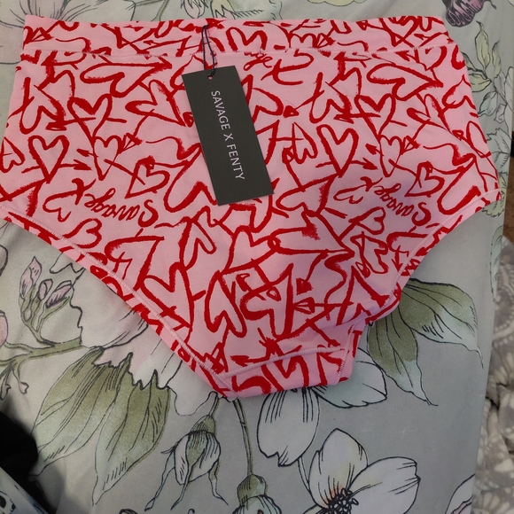 Savage X Fenty Pink and Red Heart Print Panties - Picture 2 of 3